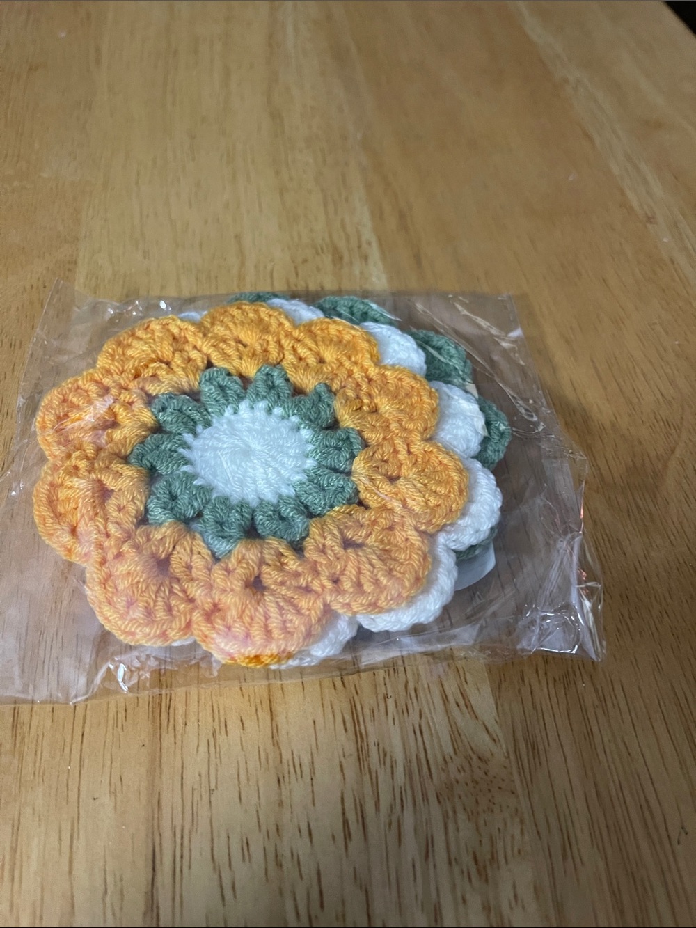Handmade Crochet Flower  - White, Green & Yellow